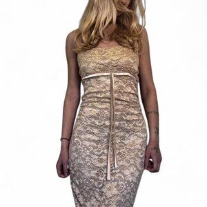 Small Lux Lisbon Strapless Floral Nude Dress